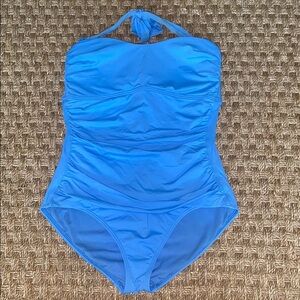 Tommy Bahama Blue Halter/Bandeau One-Piece Swimsuit w/ flattering  Ruching sz 10